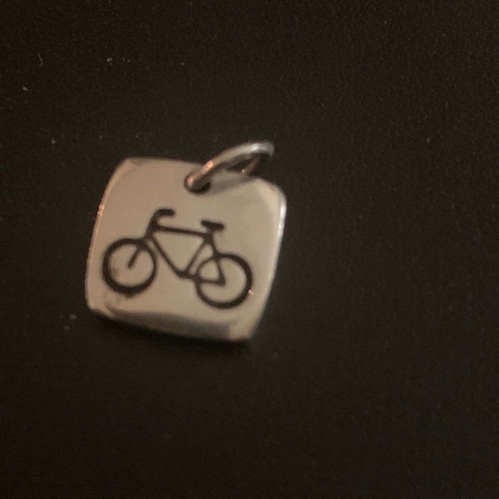 Square Silver Pendant Charm with Bicycle carving